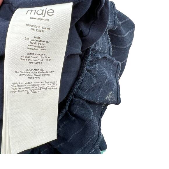 Maje Istra Ruffled Crepe Playsuit Romper Long‎ Sleeve Pinstripe Blue Size 34 XS - Picture 11 of 13